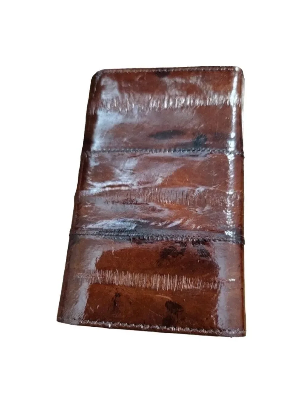 Genuine EEL Skin Leather Key Case Chain Brown Tri-Fold  Coin Pocket Wall…